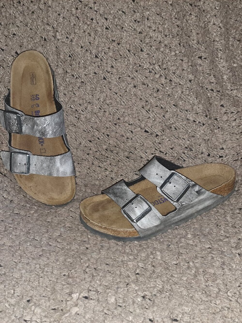 BIRKENSTOCK-Arizona-Birko Flor-Gray/Snakeskin Slide Sandals-Sz 40-Excellent